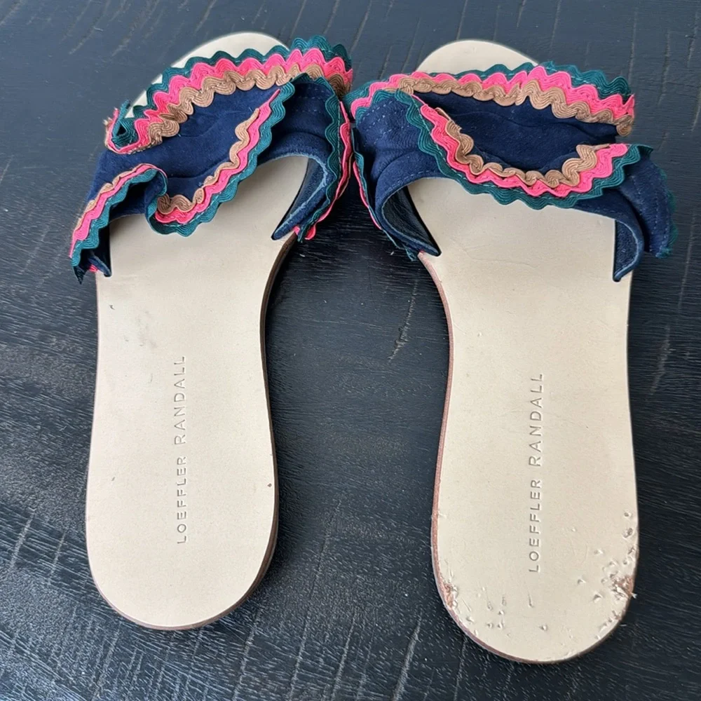 Loeffler Randall Birdie Suede Flat Ruffled Sandals Size 6.5